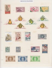 5 ALBUM PAGES OF MINT HINGED & USED UNCHECKED STAMPS FROM FRENCH COLONIES