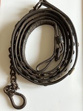 Antique? Long Leather Horse Rein With Brass Embellishments & Studs - See Details