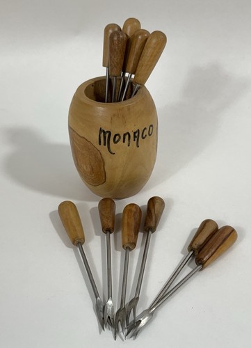 Vtg wood cocktail - wood, picks
