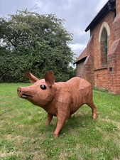 Large Galvanised Metal Pig Sculpture Ornament Garden Outside Outdoors Statue