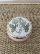 Framecraft Pink Porcelain Floral Embroidered Needlepoint Trinket Box
