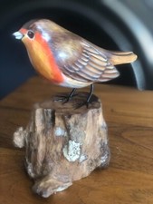 Carved Wooden Robin Bird on