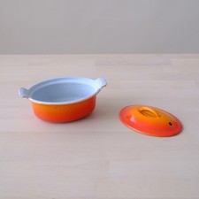 Vintage Le Creuset Orange Oval Casserole Dish with Lid Enamelled 14cm France