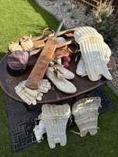 Vintage Cricket Kit Signature William Gunn Cricket Bat Gunn & Moore  Leather Bag