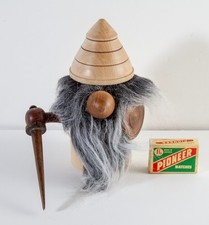 Wooden Gonk Viking Figurine with sword & shield - with Teak, Fur, poss Danish?