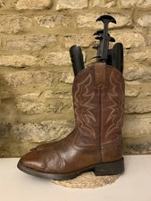 Justin Mens Brown Embroidered Leather Cowboy Boots UK 8.5 US 9.5 D Square Toe