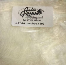 Pack of 100 Bleached White 6-8" Marabou for Fly Tying Gordon Griffiths 