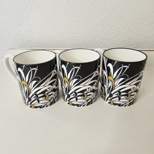 Three Denby Monsoon Chrysanthemum Fine China Mugs Black & Gold Pattern, Unused 3
