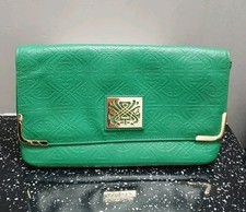 Biba Stunning Jade Green Embossed Leather Faith  Clutch Party Bag Gold Hardware