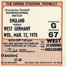 TICKET: ENGLAND v West Germany (Friendly) 1975 - EXCELLENT