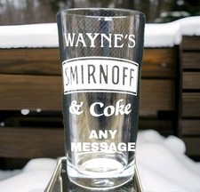 PERSONALISED ENGRAVED SMIRNOFF VODKA AND COKE GLASS VODKA GLASS ANY NAME MESSAGE