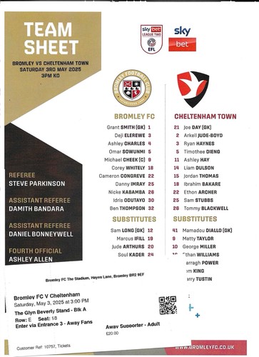 2024 bromley cheltenham - 2024/25,