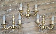 3 x Ornate French Gilded Bronze Twin Branch Wall Light Candle Sconces  26cm