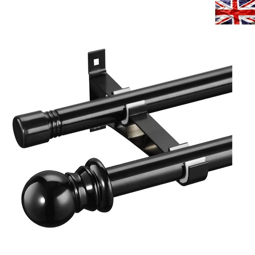 Black double curtain pole - black,