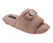 WOMENS FLUFFY SLIPPERS BOW FURRY SOFT WARM SLIPPERS MULES SHOES LADIES SIZE