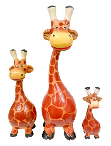 Wooden carved round giraffe - wooden,