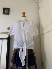 Savile Row White Blue Floral 100% Cotton Shirt Blouse UK12 Brand New