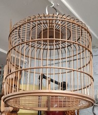 Vintage Round Bamboo Bird Cage With Opening And Perch. Lovely Original Item.