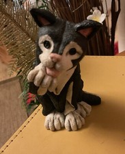 Blythe Collectibles. Staffordshire. Black & White Cat Licking His Paws.  