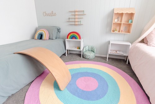 Round rug pastel pink - round, rainbow