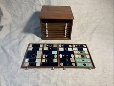 Vintage Microscope Slides Set in Wooden Box