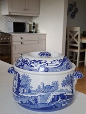 Spode Blue Italian Tureen Imperial Cookware Stone China Lid Handles Oven -Table