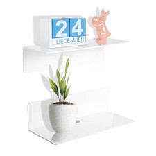 BNIP 2× WHITE ACRYLIC SHELVES NO DRILL BEDROOM BATHROOM KITCHEN STUDY FREE PP