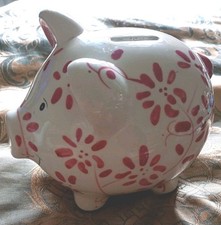 Percy Pig M&S Piggy Bank 2008 Easter Collectors Edition pink floral. NO STOPPER.
