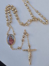 18ct Rose Gold Plated Rosary Crucifix Necklace mother Mary jesus 20" 
