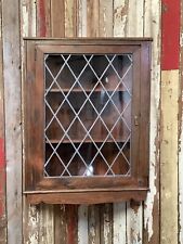 3`1"H 2`4" Old Stained Pine & Glass Corner Wall Storage Cupboard Wooden