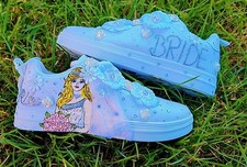 Customised Personalised  Wedding Bride Bling High Tops Trainers Shoes Size 6