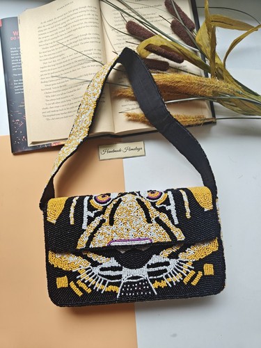 Tiger beaded shoulder - beaded, bag