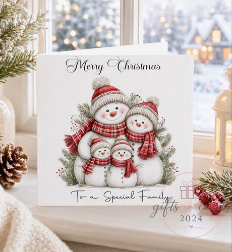 Snowman family christmas card - snowman,