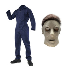 Adult & Kids Halloween Mike Myers Costume Fancy Dress Overalls & Mask Set