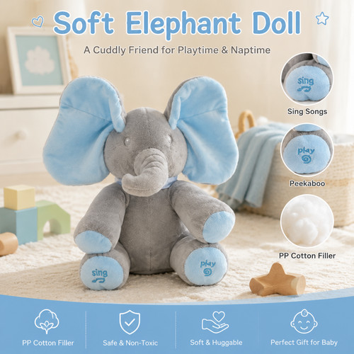 Peek boo soft elephant doll - peek-a-boo,