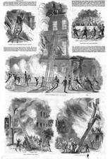 LONDON Fire Escapes; Equipment of the Fire Service Brigade - Antique Print 1845