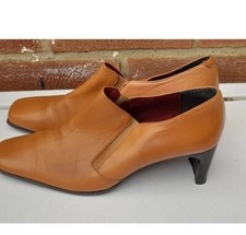 Rombah Wallace, Ladies Designer Leather Square-Toe Tan Shoes, UK8,EU41,US10 Good