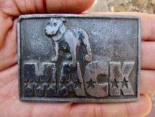 Vtg MACK TRUCKS Belt Buckle DOG Liner RIG Bulldog FLAG Stars SEMI RARE VG+