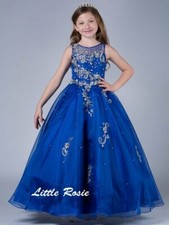NEW* Little Rosie Girls Glitz Long National Pageant Dress Dress LR2045 Royal 12