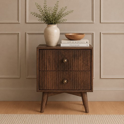 Solid mango wood bedside table - wood,