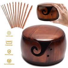 Basket Wool Holder Organizer Wooden Yarn Bowl Knitting Crochet Weaving Tool UK