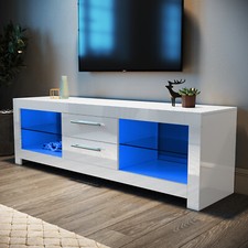 High Gloss White TV Unit Storage Cabinet Stand 160cm with LED Light 2 Drawers