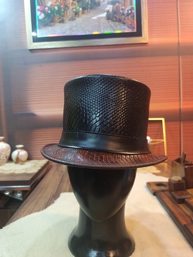 Black genuine leather snake - black,