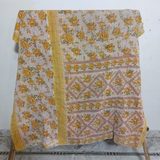 Indian Handmade Vintage Floral Quilt Kantha Bedspread Throw Cotton Blanket