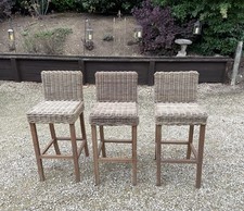 Garden Trading Lymington Wicker And Oak Bar Stools X3