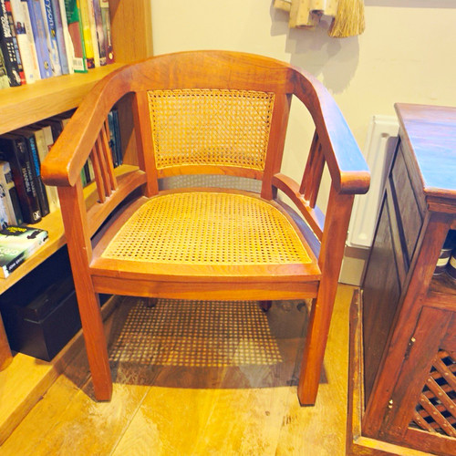 Vintage teak cane chair - cane, –