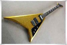 Golden Yellow V Shape Body Electric Guitar  Small Floyd Rose Bridge,Rosewood