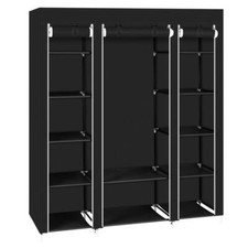 LARGE FABRIC CANVAS WARDROBE WITH HANGING RAIL SHELVING CLOTHES STORAGE CUPBOARD