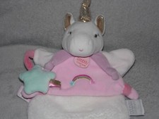 Doudou et Compagnie unicorn soft toy white comforter pink puppet