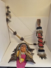 Indian Wooden Bow And Arrows With metal Tips and mask Ethnic Art Decoration 